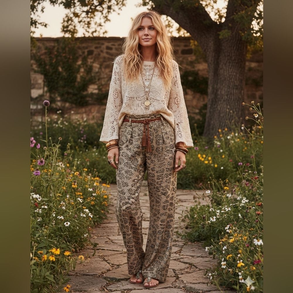 Cedars Suede Leopard Print Pants With Gold Details